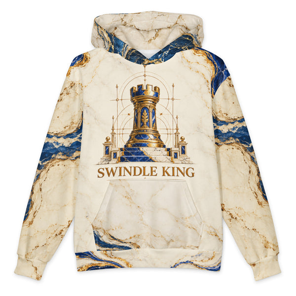 Swindle King Royal Blueprint marble hoodie with rook and SK monogram print