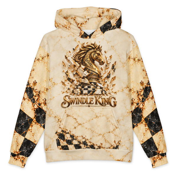 Swindle King Unbroken Knight ivory hoodie with gold knight and SK monogram print