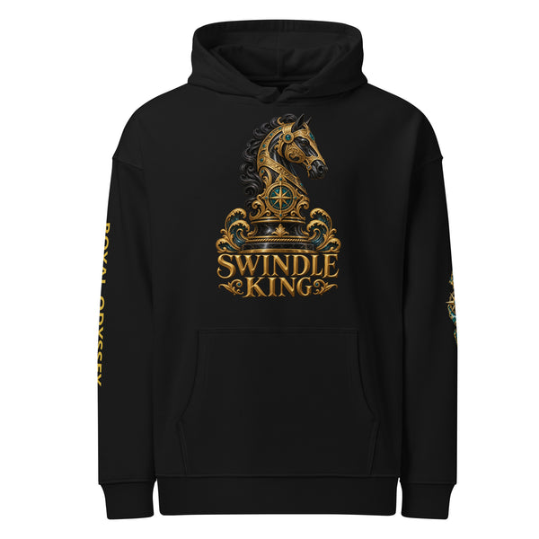 Swindle King Royal Odyssey black hoodie with gold knight and ship print