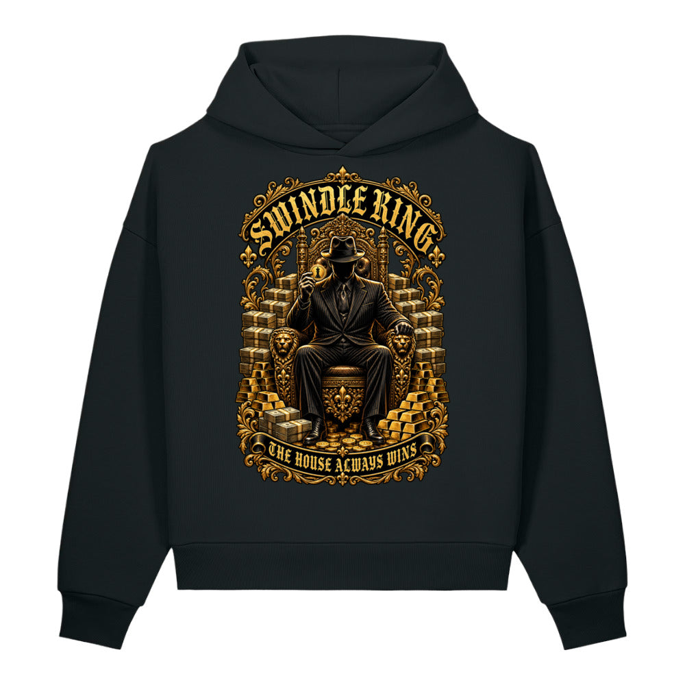 Black hoodie with gold crowned SK monogram and POWER MOVES IN SILENCE text