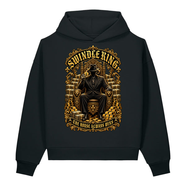 Black hoodie with gold crowned SK monogram and POWER MOVES IN SILENCE text